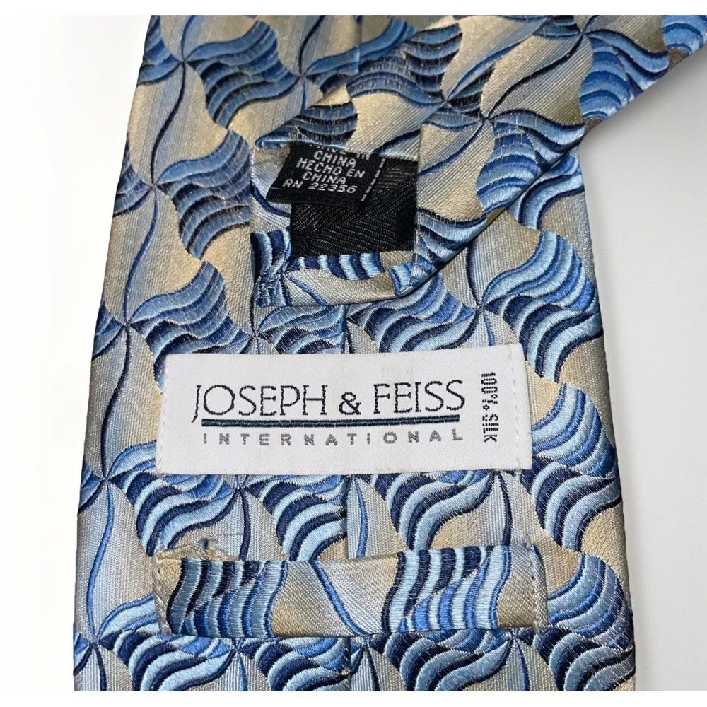 Joseph &‎ Feiss International Silk Tie Necktie Blue Geometric 4